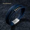 Men's silver blue bracelet in genuine leather and stainless steel details - Image 2