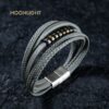 Men's silver blue bracelet in genuine leather and stainless steel details