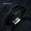 Men's silver blue bracelet in genuine leather and stainless steel details - Image 3