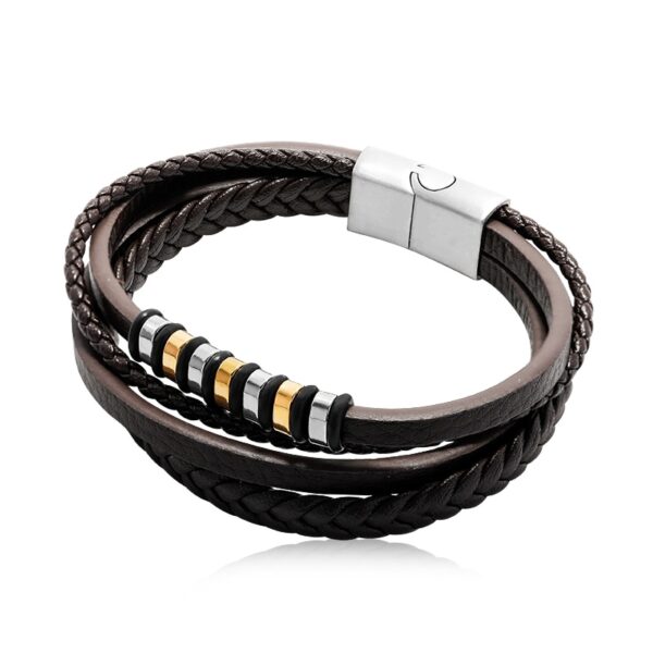 Men's silver blue bracelet in genuine leather and stainless steel details - Image 6